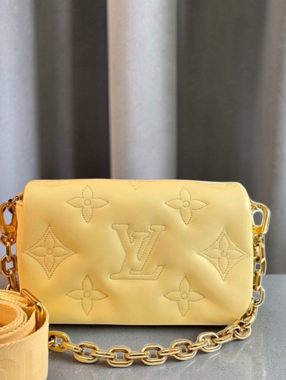 Louis Vuitton Wallet On Strap Bubblegram Leather Banane Yellow Crossbody Bag